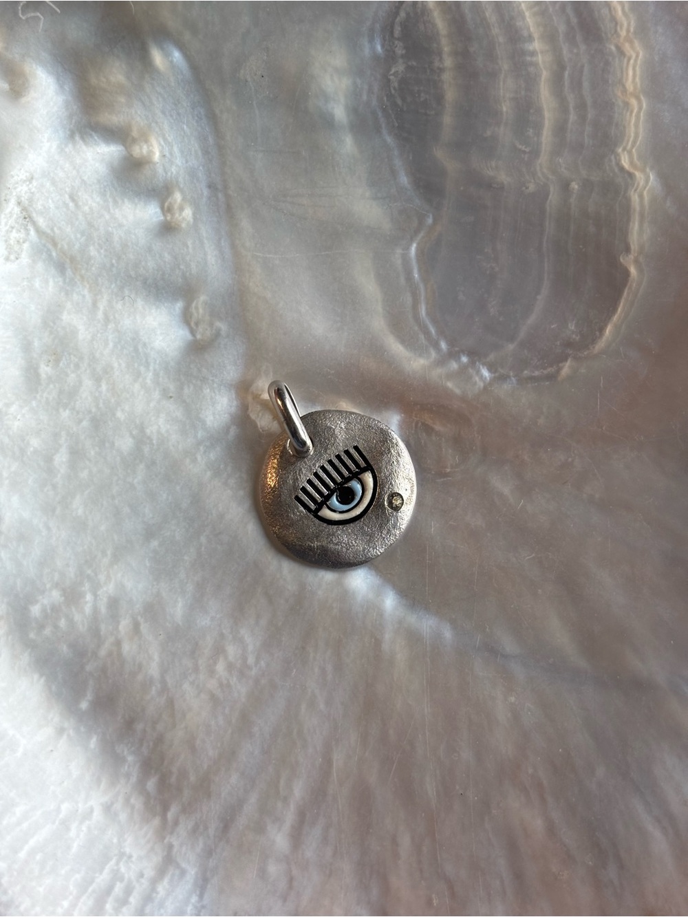 Sterling Silver Eye Charm Pendant with Enamel Detail and Zircon